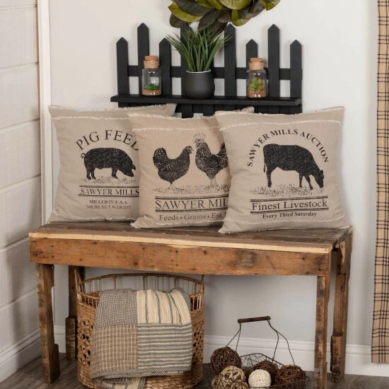 Buy π€© VHC Brands Sawyer Mill Charcoal Cow Pillow 18x18 π - Image 2