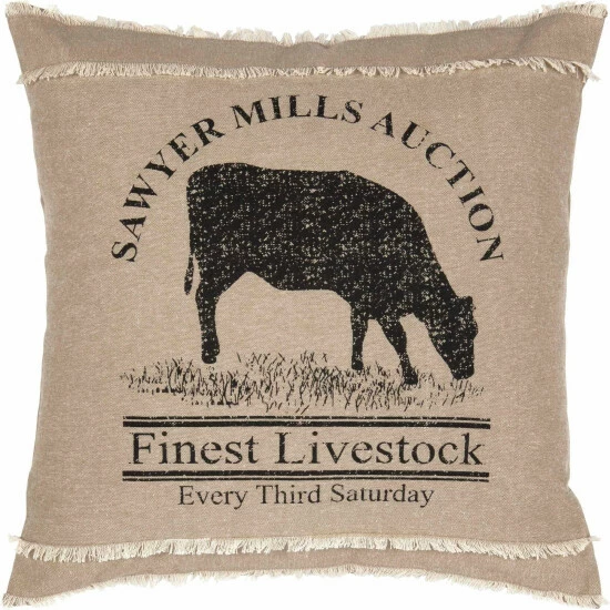 Buy π€© VHC Brands Sawyer Mill Charcoal Cow Pillow 18x18 π - Image 3