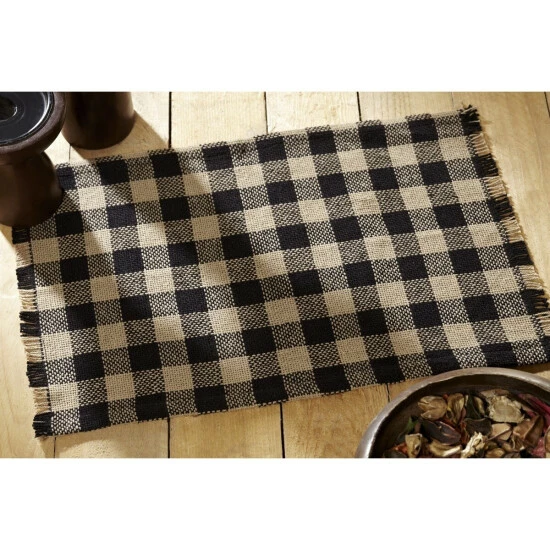 Promo β VHC Brands Burlap Black Check Placemat Fringed Set Of 6 12x18 π― - Image 2