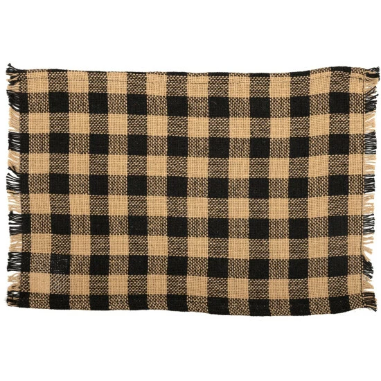 Promo β VHC Brands Burlap Black Check Placemat Fringed Set Of 6 12x18 π― - Image 3