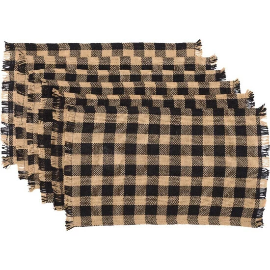 Promo β VHC Brands Burlap Black Check Placemat Fringed Set Of 6 12x18 π― - Image 4