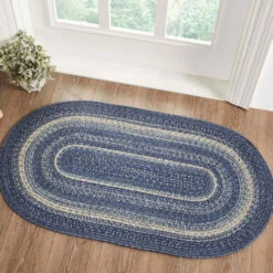 Discount 💯 VHC Brands Great Falls Blue Jute Rug Oval W/ Pad 27x48 - 27" X 48" Oval 🔔