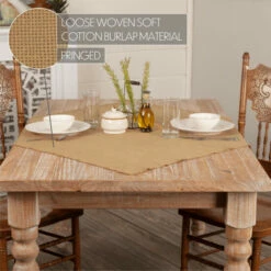 Cheapest ✔️ VHC Brands Tan Farmhouse Tabletop Kitchen Burlap Table Topper Cotton Solid Color - Table Topper 40x40 Natural 👍