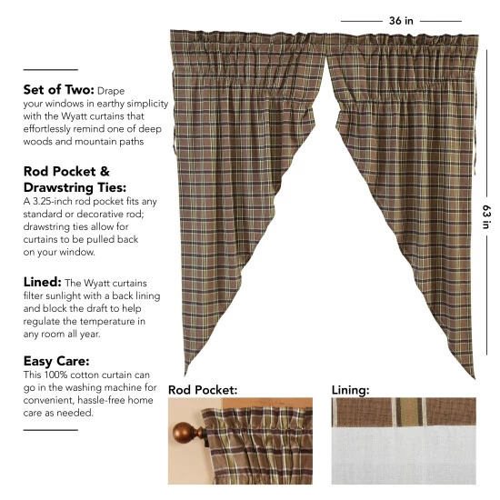 Buy π VHC Brands Tan Rustic Curtains VHC Wyatt Prairie Panel Pair Cotton Plaid - 63x36 π€© - Image 2