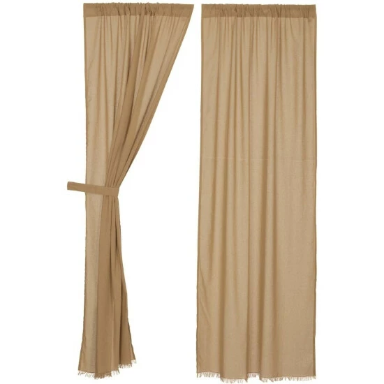 Hot Sale ❤️ VHC Brands Tobacco Cloth Panel Fringed Set Of 2 84x40 Khaki ⭐ - Image 4