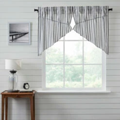 Wholesale 🔔 VHC Brands Sawyer Mill Black Ticking Stripe Prairie Swag Set Of 2 36x36x18 😍