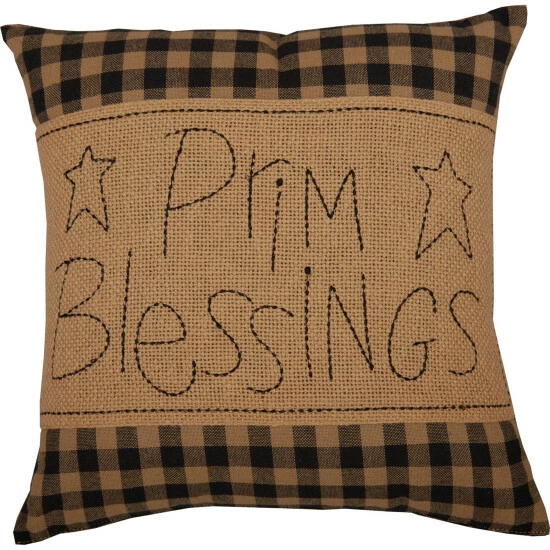 Outlet π VHC Brands Black Check Prim Blessings Pillow 12x12 β - Image 2