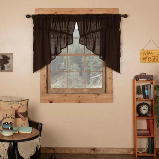 Promo π VHC Brands Farmhouse Kitchen Curtains VHC Cotton Burlap Prairie Swag Pair Rod Pocket Solid Color - Prairie Swag 36x36x18 Natural β