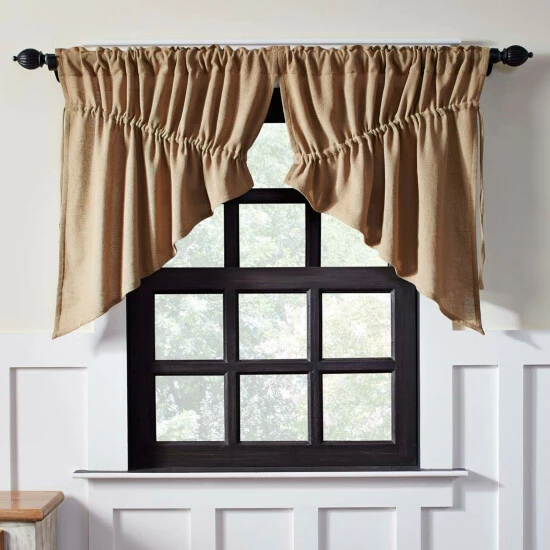 Promo π VHC Brands Farmhouse Kitchen Curtains VHC Cotton Burlap Prairie Swag Pair Rod Pocket Solid Color - Prairie Swag 36x36x18 Natural β - Image 7