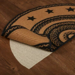 Best Sale π€© VHC Brands Farmhouse Jute Rug Half Circle Stencil Stars Border W/ Pad 16.5x33 - 16.5" X 33" π