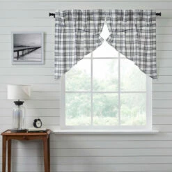 New ✨ VHC Brands Sawyer Mill Black Plaid Prairie Swag Set Of 2 36x36x18 🤩