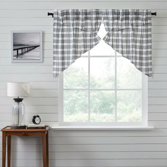 New β¨ VHC Brands Sawyer Mill Black Plaid Prairie Swag Set Of 2 36x36x18 π€©