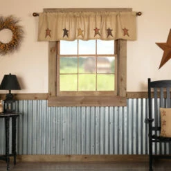 Deals ⌛ VHC Brands Stratton Burlap Applique Star Valance 16x72 - Valance 16x72 🧨