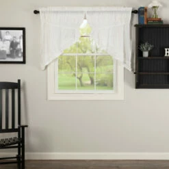 New 🔔 VHC Brands White Ruffled Sheer Petticoat Prairie Swag Set Of 2 36x36x18 - Prairie Swag 36x36x18 ⌛