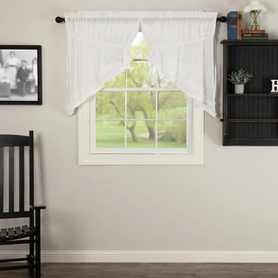 New π VHC Brands White Ruffled Sheer Petticoat Prairie Swag Set Of 2 36x36x18 - Prairie Swag 36x36x18 β