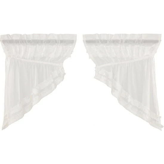 New π VHC Brands White Ruffled Sheer Petticoat Prairie Swag Set Of 2 36x36x18 - Prairie Swag 36x36x18 β - Image 3