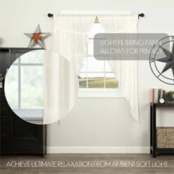 Best Sale ✨ VHC Brands Tobacco Cloth Fringed Short Prairie Panel Set - Prairie Panel 63x36 Antique White 🌟