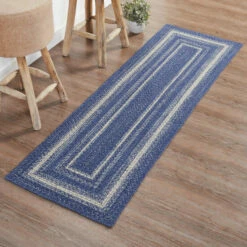 Outlet 𧨠VHC Brands Great Falls Blue Jute Rug/Runner Rect W/ Pad 24x78 - 3'6" π