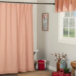 Cheapest 🥰 VHC Brands Sawyer Mill Red Ticking Stripe Shower Curtain 72x72 🔥
