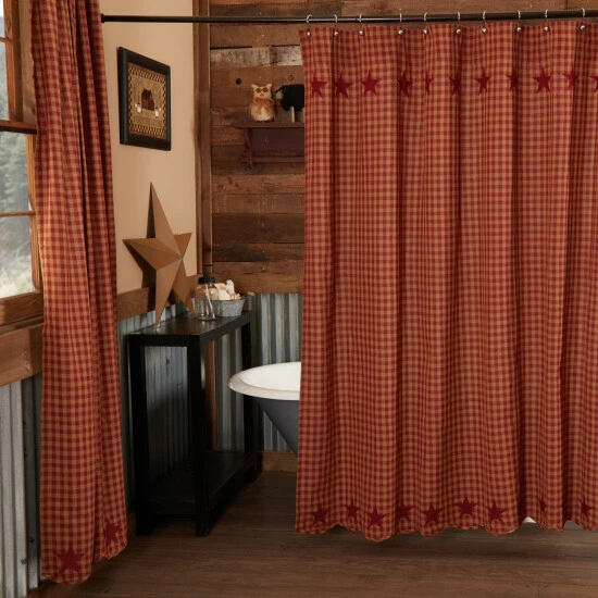 Best reviews of π₯° VHC Brands Primitive Bath VHC Star Shower Curtain Rod Pocket Cotton Star Appliqued Raven/khaki π - Image 3