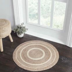 Promo 𧨠VHC Brands Natural & Creme Jute Rug W/ Pad 3ft Round - 3'6" βοΈ