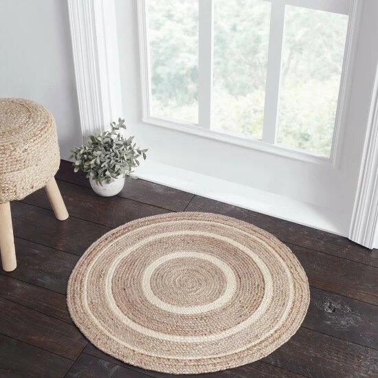 Promo 𧨠VHC Brands Natural & Creme Jute Rug W/ Pad 3ft Round - 3'6" βοΈ