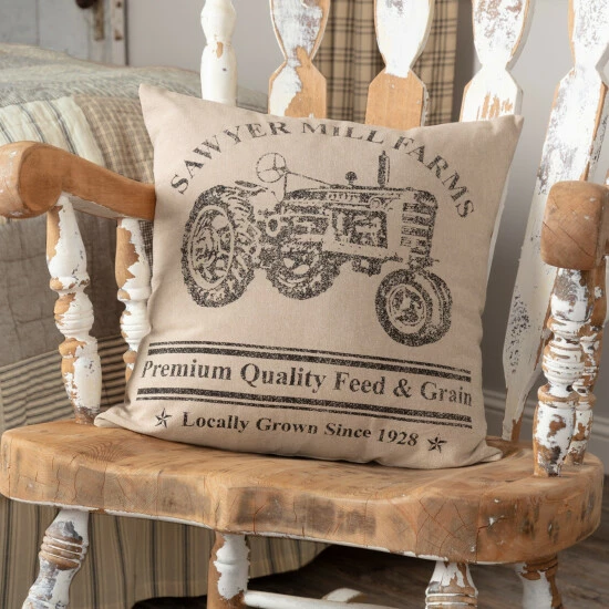 Promo π VHC Brands Sawyer Mill Farms Tractor Throw Pillow Khaki/asphalt π₯°