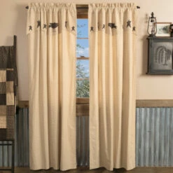 Cheapest 🥰 VHC Brands Kettle Grove Panel With Attached Applique Crow And Star Valance Set Of 2 84x40 - Panel 84x40 🔥