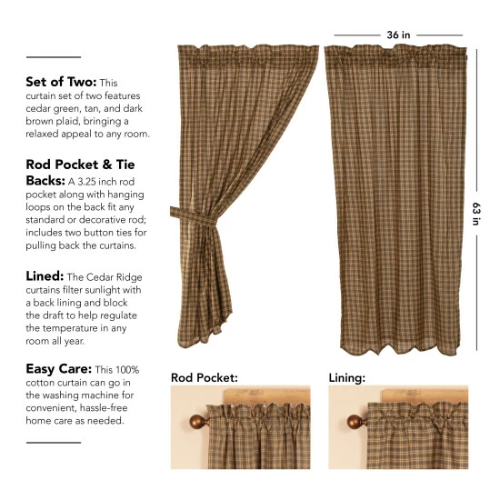 Outlet 𧨠VHC Brands Cedar Ridge Short Panel Scalloped Set Of 2 63x36 - Short Panel 63x36 π - Image 2