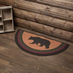 Hot Sale 🤩 VHC Brands Wyatt Stenciled Bear Jute Rug Half Circle W/ Pad 16.5x33 🛒
