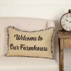 Outlet ✨ VHC Brands Ashmont Burlap Vintage Welcome To Our Farmhouse Pillow 14x22 👏