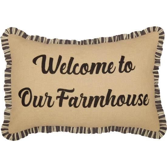 Outlet β¨ VHC Brands Ashmont Burlap Vintage Welcome To Our Farmhouse Pillow 14x22 π - Image 2