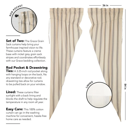 Brand new β VHC Brands Grace Grain Sack Stripe Prairie Long Panel Set Of 2 84x36x18 π - Image 6