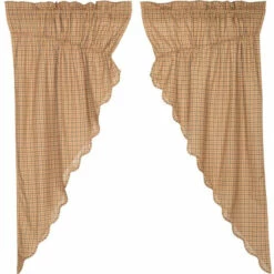Budget π VHC Brands Tan Rustic Curtains Prairie Panel Pair Rod Pocket Cotton Plaid - 63x36 π