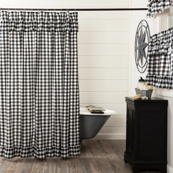 Best reviews of π VHC Brands Annie Buffalo Check Ruffled Shower Curtain Country Black/soft White β