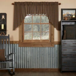 Best deal 🎉 VHC Brands Primitive Kitchen Curtains VHC Burgundy Check Swag Pair Rod Pocket Cotton Check - Swag 36x36x16 Raven/khaki 🛒