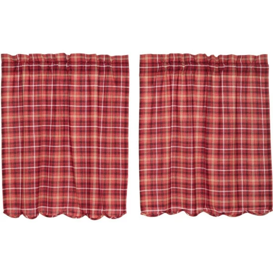 Top 10 π€© VHC Brands Red Rustic Kitchen Curtains VHC Braxton Tier Pair Rod Pocket Cotton Plaid β¨ - Image 2