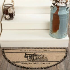 Budget βοΈ VHC Brands Sawyer Mill Charcoal Plow Jute Half Circle Rug 16.5x33 - 1'4.5" X 2'9" π