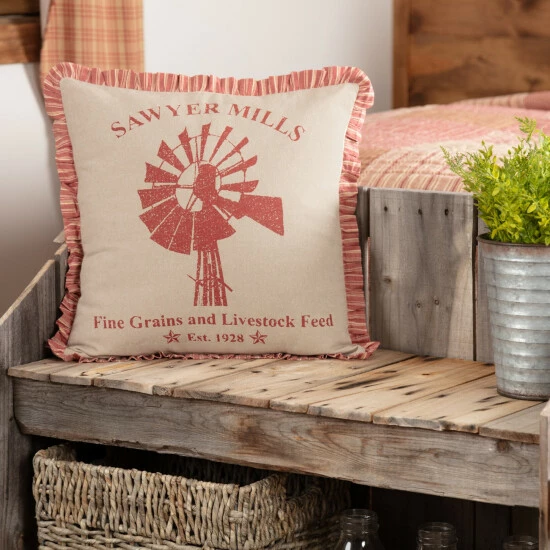 Brand new π VHC Brands Sawyer Mill Windmill Pillow Country Red/khaki/creme π - Image 2
