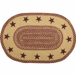 Deals 🔥 VHC Brands Burgundy Tan Jute Rug Oval Stencil Stars W/ Pad 20x30 - 2' X 3' Oval 😀