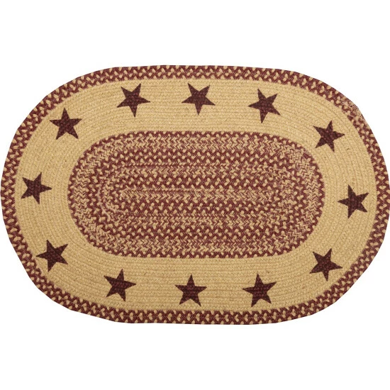 Deals π₯ VHC Brands Burgundy Tan Jute Rug Oval Stencil Stars W/ Pad 20x30 - 2' X 3' Oval π
