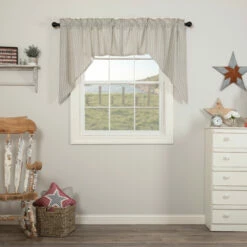 Deals ⭐ VHC Brands Hatteras Seersucker Blue Ticking Stripe Swag Set Of 2 36x36x16 - Swag 36x36x16 - Swag 36x36x16 ❤️