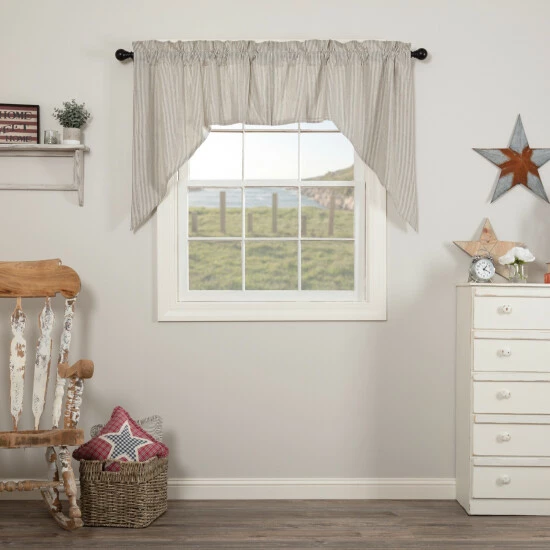 Deals ⭐ VHC Brands Hatteras Seersucker Blue Ticking Stripe Swag Set Of 2 36x36x16 - Swag 36x36x16 - Swag 36x36x16 ❤️