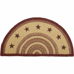 Hot Sale ✨ VHC Brands Burgundy Tan Jute Rug Half Circle Stencil Stars W/ Pad 16.5x33 - 16.5" X 33" Half Circle 🤩