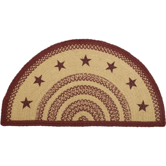 Hot Sale β¨ VHC Brands Burgundy Tan Jute Rug Half Circle Stencil Stars W/ Pad 16.5x33 - 16.5" X 33" Half Circle π€©