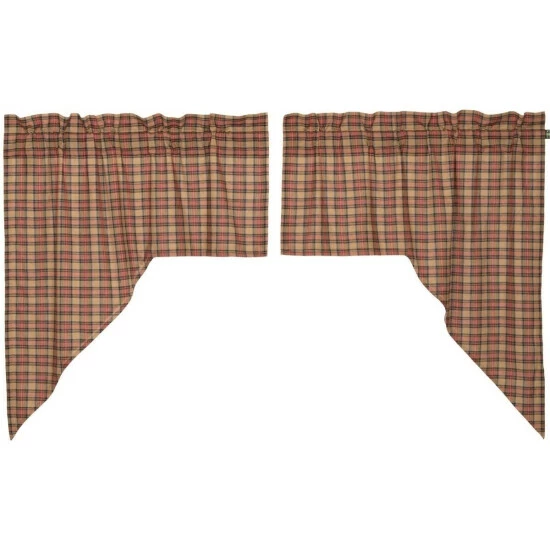 Discount π VHC Brands Tan Primitive Kitchen Curtains VHC Crosswoods Swag Pair Rod Pocket Cotton Plaid - Swag 36x36x16 - Swag 36x36x16 π - Image 2
