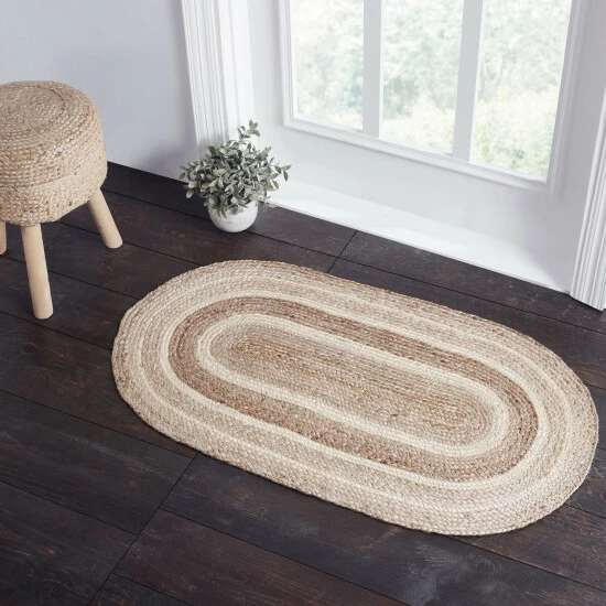 Best Sale π VHC Brands Natural & Creme Jute Rug Oval W/ Pad 27x48 - 3'6" π - Image 2