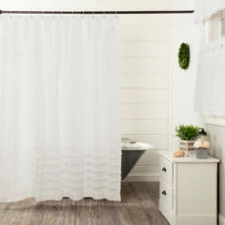 Promo 💯 VHC Brands White Ruffled Sheer Petticoat Shower Curtain 72x72 ✨