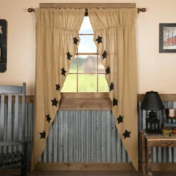 Outlet π VHC Brands Burlap With Stencil Stars Prairie Long Panel Set - Prairie Panel 84x36 - Prairie Panel 84x36 Natural/country Black π€©