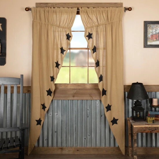 Outlet π VHC Brands Burlap With Stencil Stars Prairie Long Panel Set - Prairie Panel 84x36 - Prairie Panel 84x36 Natural/country Black π€©